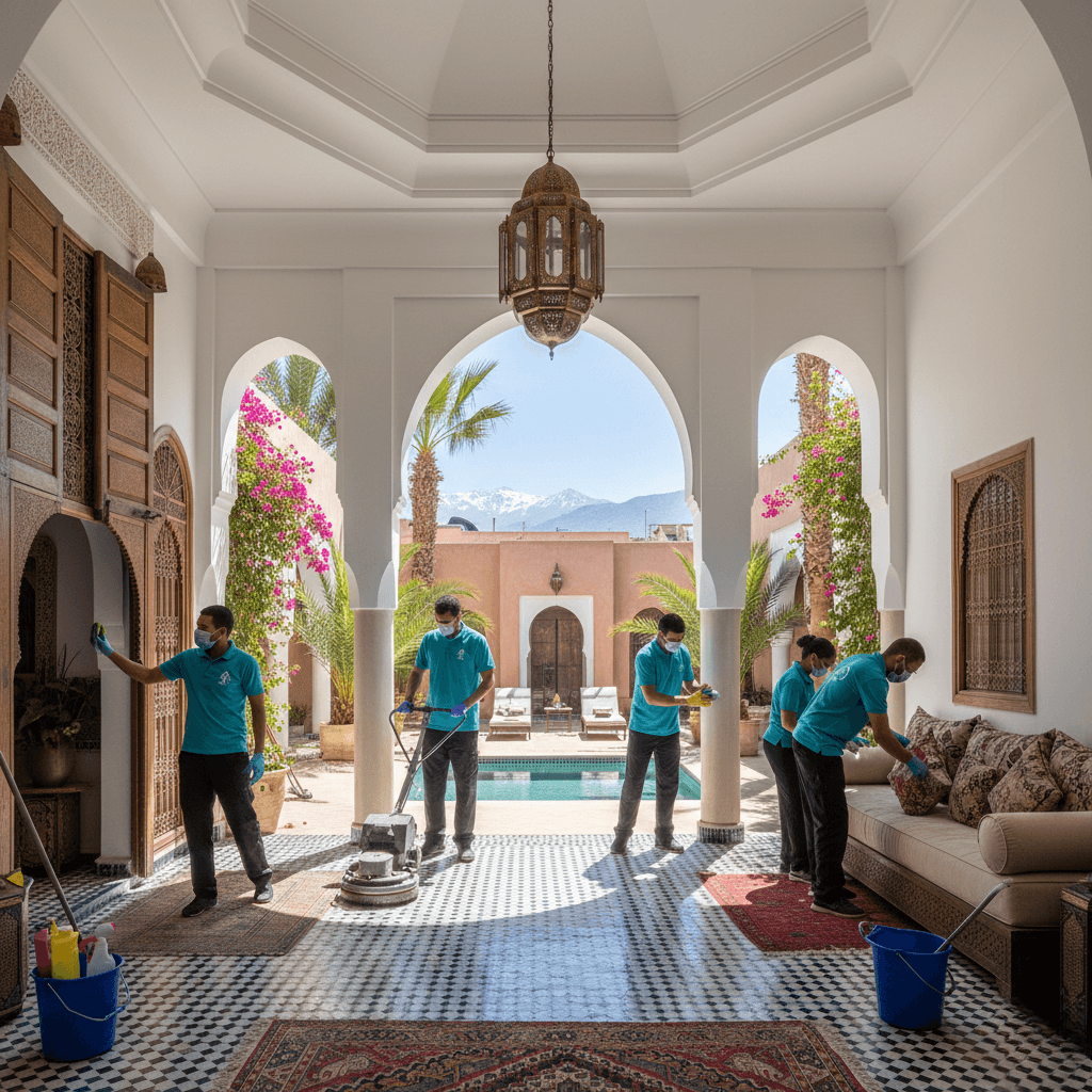 Service de nettoyage canapé Marrakech - Professionnel en train de nettoyer un canapé